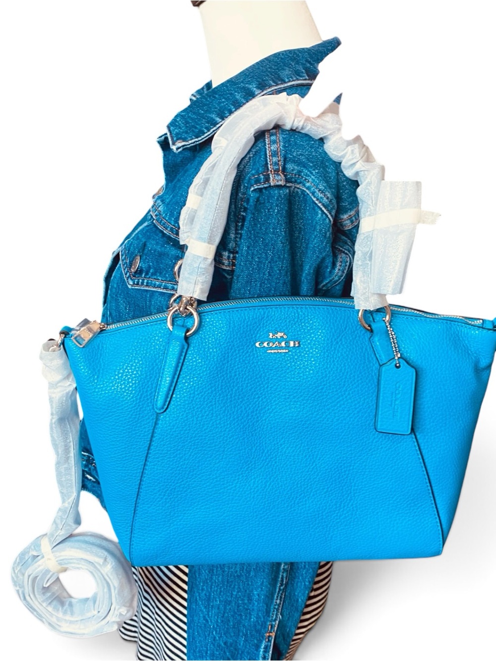 Coach NWT Kelsey Pebble Leather Satchel in Bright Blue - Picture 3 of 11